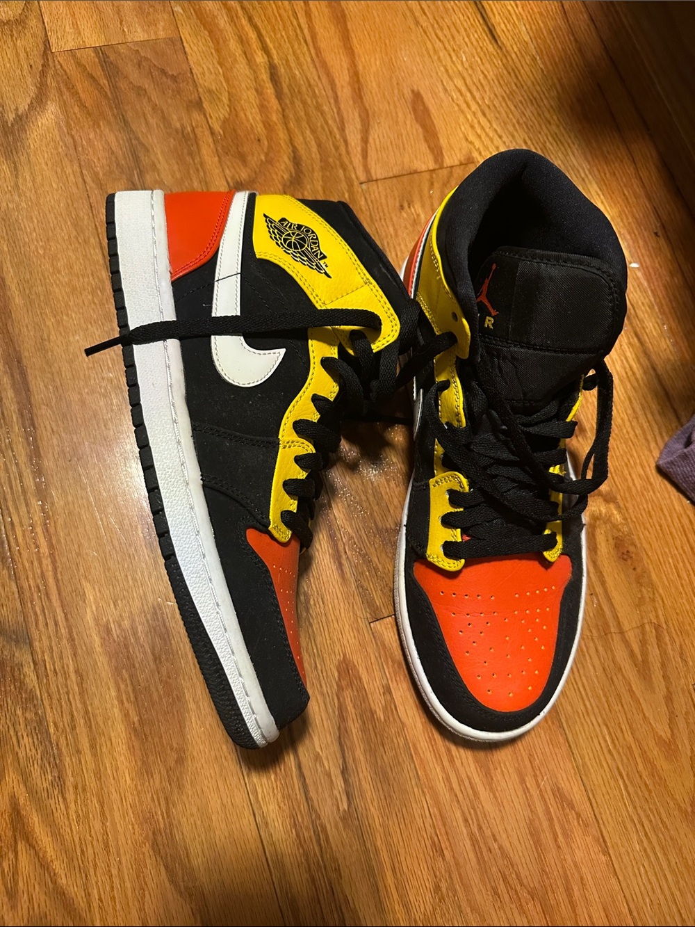 Jordan mens Nike Colorblocked High-Top Sneakers in Black, Orange & Yellow